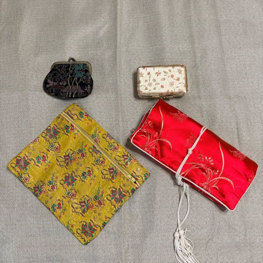 Colorful Asian Silk Storage Set, change purse, jewelry roll, cosmetic bags